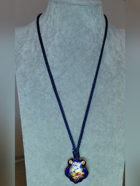 Vibrant Blue Cloisonné Floral Medallion Necklace